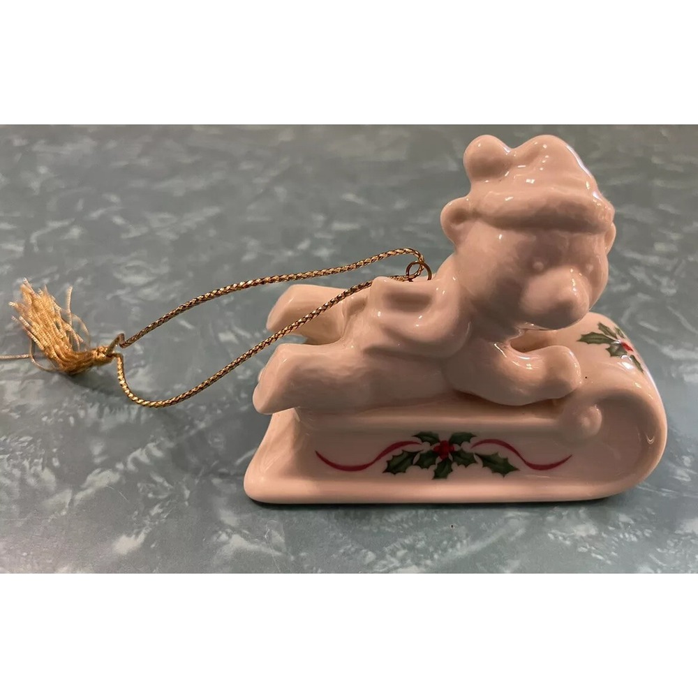 Vintage 1996 Lenox Annual Christmas Bear on Sled Beautiful Vintage Ornament